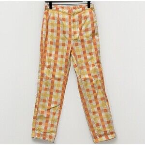Free People She’s All That Orange Checkered Pants Womens Sz 4 High Rise